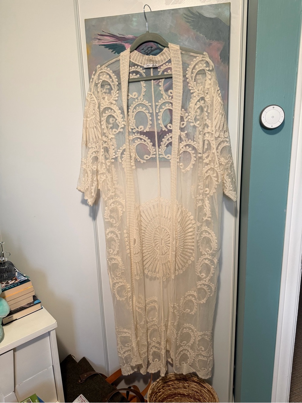 Dex Cream Crochet Openwork Kimono